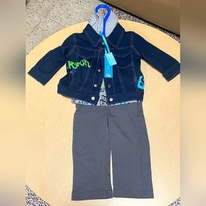 Hudson Bay Baby Boy Outfit 6 m | Jacket Pants, Top | Blue Grey